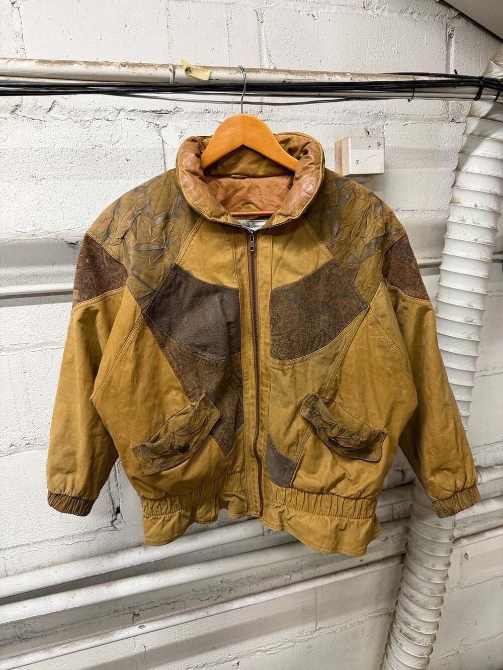 Maggie Lawrence Leather Jacket Size M Brown Patchwork Bomber